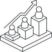 Personas sobre bloques cada vez más altos, bajo una flecha que sube.
